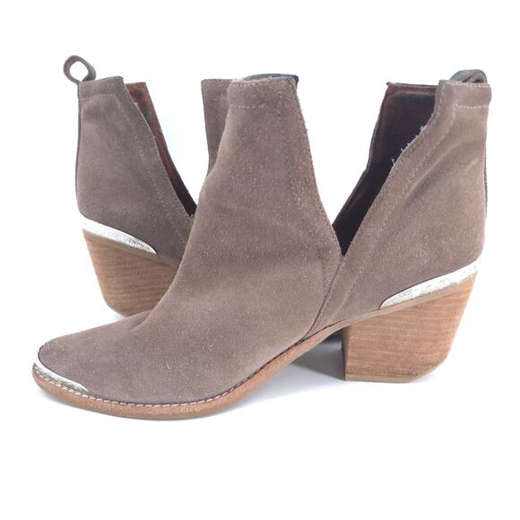 Jeffrey Campbell Cromwell Taupe Western Boho Metal Tip Stacked Block Bootie 8.5 - Picture 5 of 13